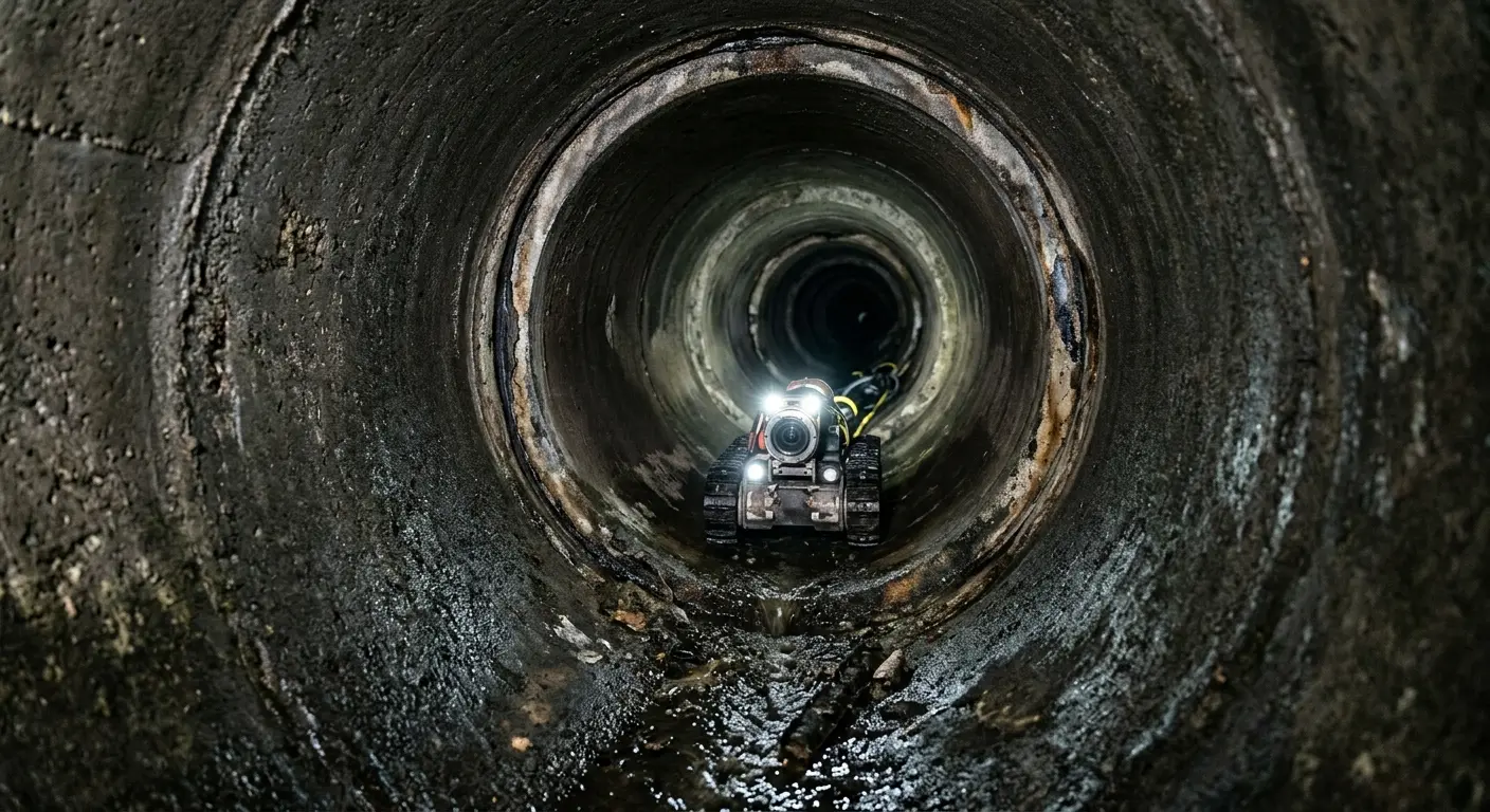 Robotic sewer camera inspecting pipe interior for Sewer Line Cleaning in West Dundee